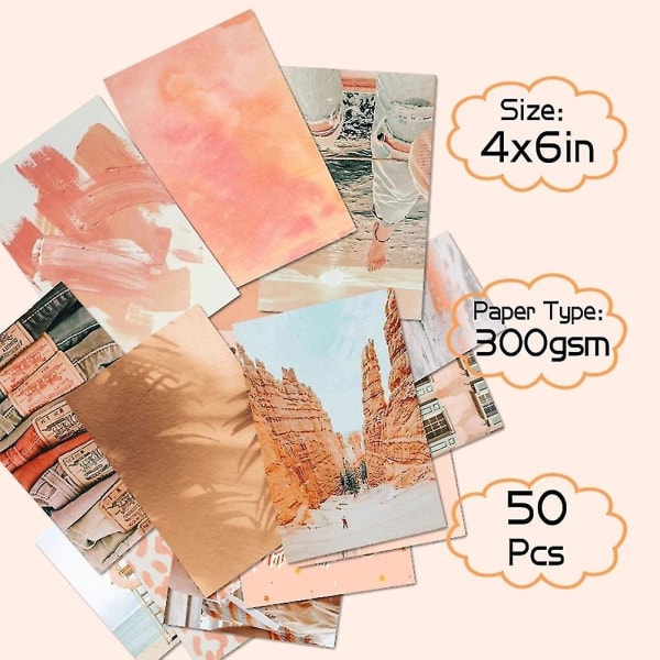 50 stk. Peach Beach Æstetiske Billeder Kompatibel Med Vægkollektion Boho Stil Collage Print Sæt Teal Farve Værelsesdekorationer Kompatibel Med Pige