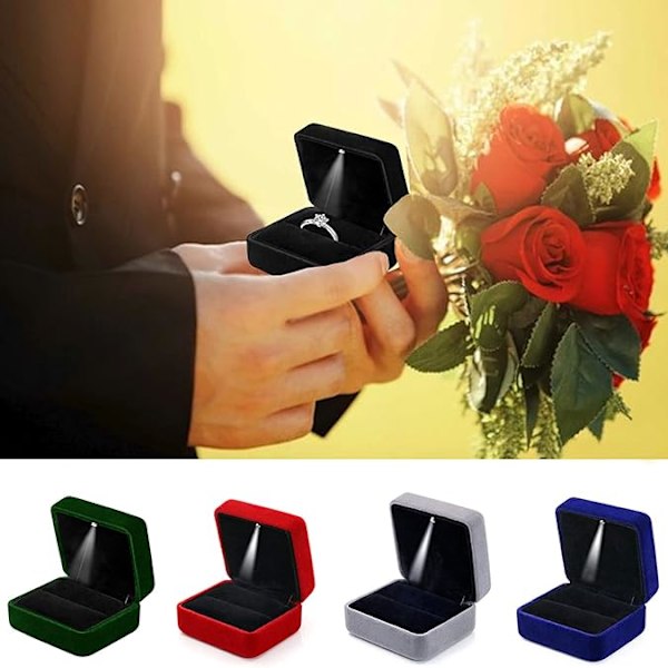 Ringask, presentförpackning för smycken med LED-lampor, för frieri, förlovning och bröllop