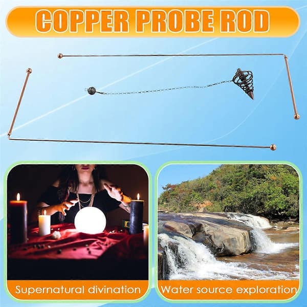 Copper Dowsing Rod - 99.9% Pure Copper 2PCS Dowsing Rods Energy Water Dowsing Detector with Pendulum
