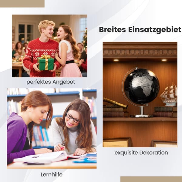 20 cm Black Globe with Metal Stand - Educational and Decorative (bt) 900 900
