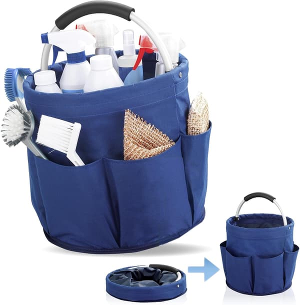 wxsp 1-piece Navy Blue Open Foldable Basket - Storage Basket with Aluminum Handles - Open Design for Easy Access