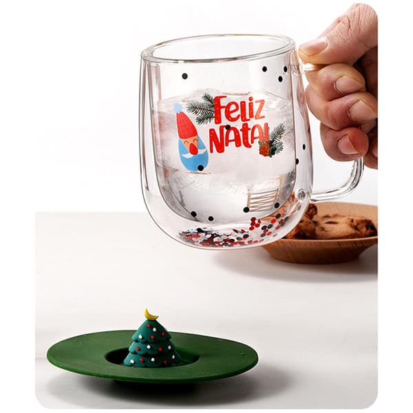 Christmas Double Wall Insulated Glass Mug with Double Insulating Properties