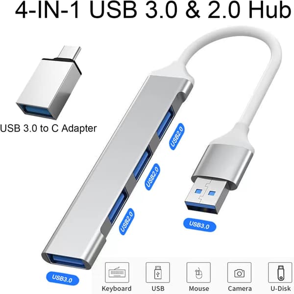 USB-hub, 4 porte USB 3.0 Multi USB-hub, USB C-hub 5 Gbps adapter bærbar multi data-hub adapter