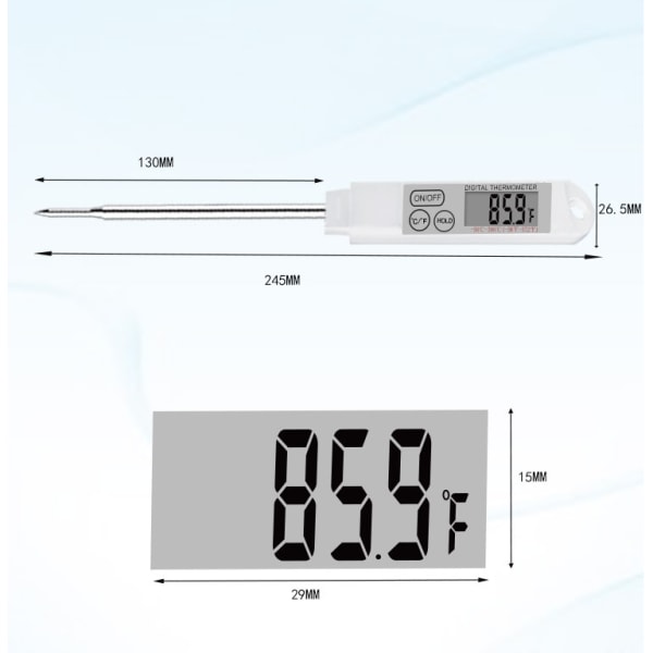 Elektronisk digitalt display-termometer af sondetype til hurtigt at måle grilltermometertemperatur ±1℃ (1,8℉) ved 0℃~200℃; andre ±2℃(3,6℉) w