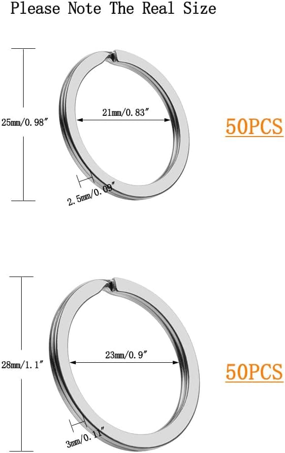 100 stk nøgleringe, 25 mm og 28 mm nøgleringe i metallegering