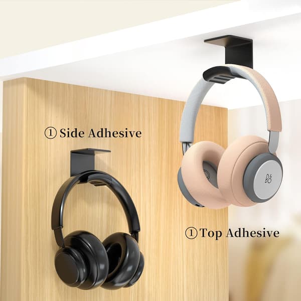 Headphone Stand Hook (Black, 2-pack) Headphone Hook that can be attached to the wall or under the table, with strong 3M