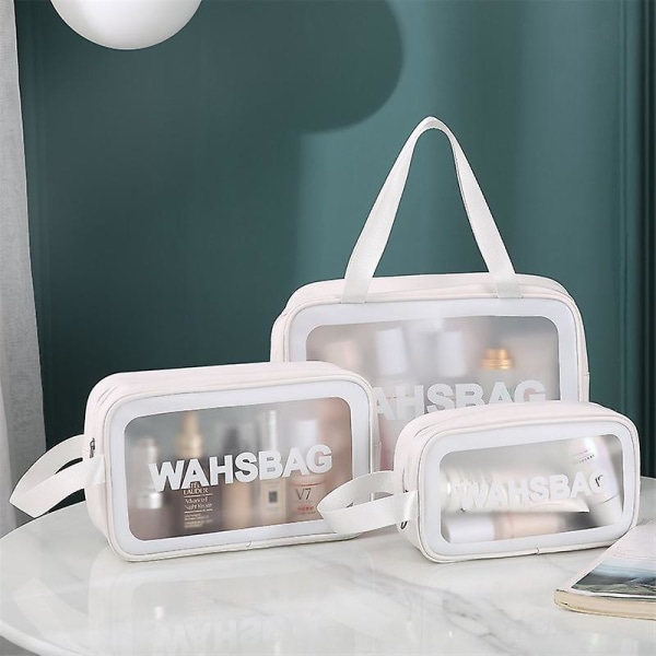 Klar makeuptaske, klar toilettaske Vandtæt kosmetiktaske Etui Rejsevæsker Organizer Bære til kvinder Mænd 3 stk. hvid white