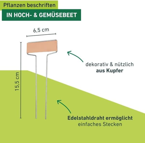 Sæt med 10 kobberpaneler til planter 6,5 x 15,5 cm