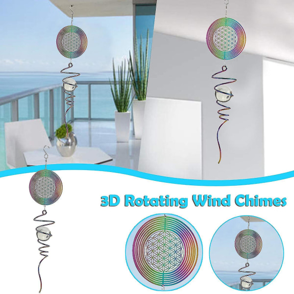 Metal Wind Spinner-3d Hanging Rotating Wind Chimes Outdoor Garden Decor