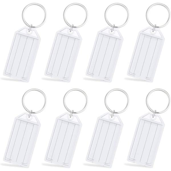 Nøgleringe, plastiknøgler med forede, blanke papirmærker Klare omslag og splitringe Heavy Duty-vareidentifikatorer (rektangel (80 stk))