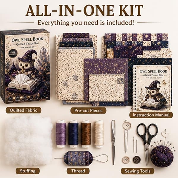 Smart Owl Quilted Tissue Box DIY Sewing Kit, Cute Tissue Box, Animal Pattern Patchwork, Craft Kit for Adults, Creative Home (Not a Finished Product)