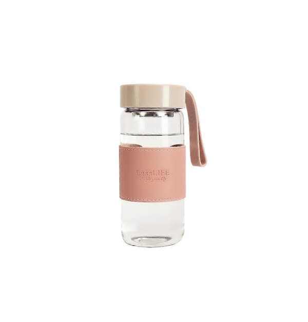 Glass Water Cup with Cup Sleeve, Personalized Simple Sealed Portable Cup Coral Powder 480ml