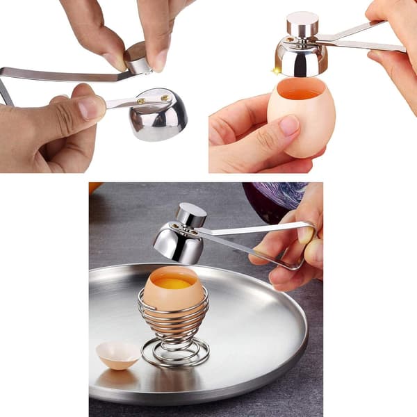 Eggeskallseparator i rustfritt stål for hardkokte/bløtkokte egg, kjøkken hard og myk eggseparator, eggeskjærer topp