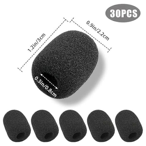 30-pack Foam Microphone Windscreen, Mini Size Lapel Headset Microphone Foam Cover for Headset Microphone