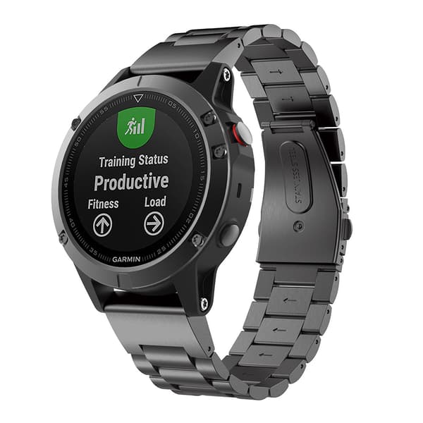Sort urrem i rustfrit stål 20 mm - Fenix 5s/6s/7s/8 43 mm