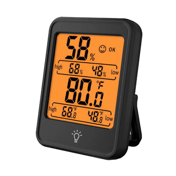 Digital Termometer Hygrometer (Sort), Indendørs Luftfugtighedsmåler med Baggrundsbelysning og Stor LCD-Skærm, ℃ og ℉ Skift,
