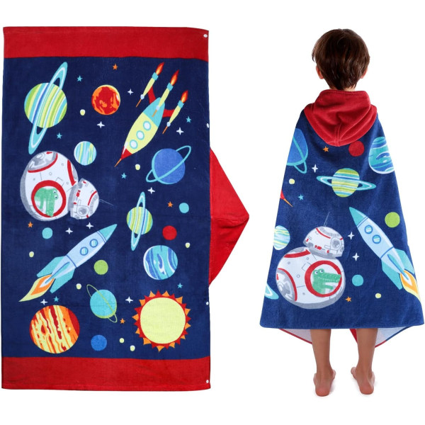 Strandhåndklæde med hætte til børn, Håndklædekappe, Poncho-håndklæde til drenge og piger, 100 % bomuld, meget absorberende, 127 x 76 cm, Stjernehimmel