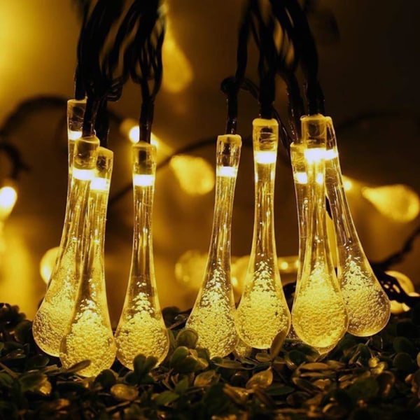 LED Solar Water Drop String Light Bubble Rund Pärla Baby's Breath Utomhus Vattentät Juldekoration Lykta Varm Vit Solar 5m 20 Lig