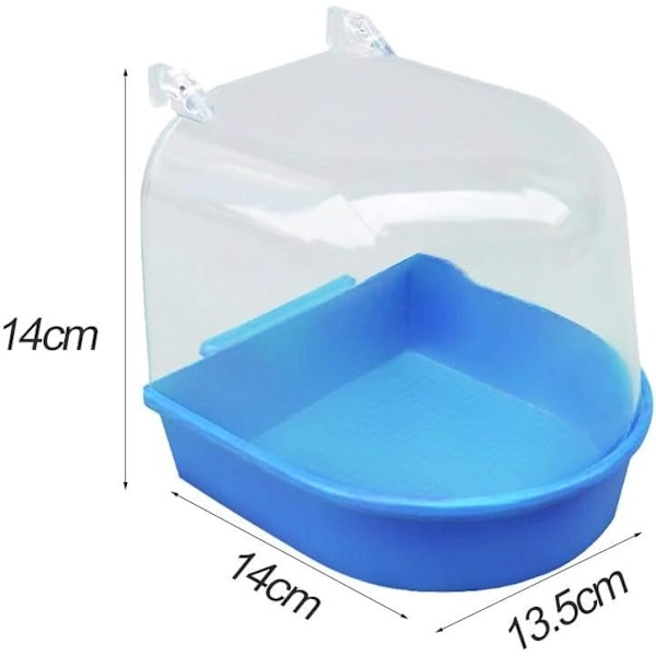 Hängande fågelbadbur, Tillbehör för rengöring av burar i plast, Papegojbadd för dusch för husdjur, Fågelbadkar (Blå)