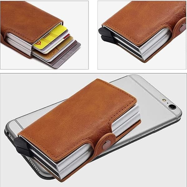 Double-Layer Card Holder, Men's Credit Card Case, Front Pocket Anti-Theft RFID Automatic Pop-Up (brown)