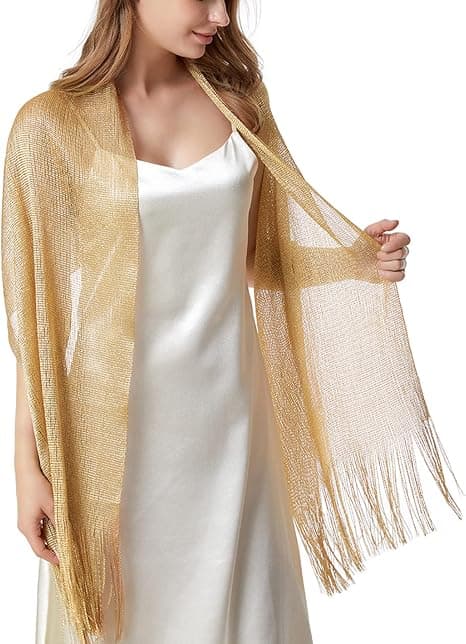 Dam Bröllop Guld Sjal Stola Bröllops Wrap Foulard fo