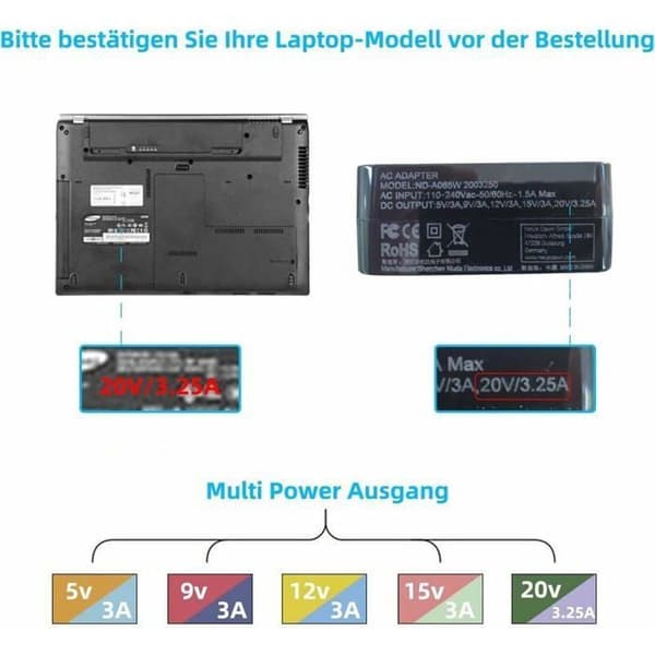 65W USB-C-oplader til Lenovo, ASUS, HP, Huawei, Xiaomi, Dell og andre bærbare computere YYV