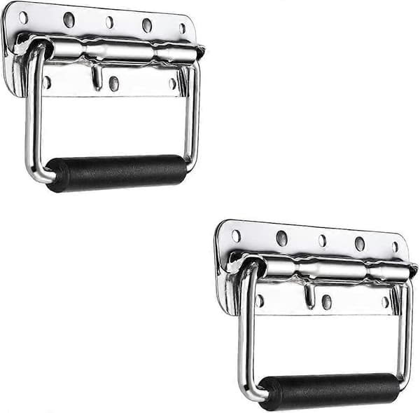 Foldable Drawer Handle, 2 Pieces Stainless Steel Pull Handle Spring Folding Handle with Rubber Grip for Toolbox Replacement Storage Boxes (140x40mm)