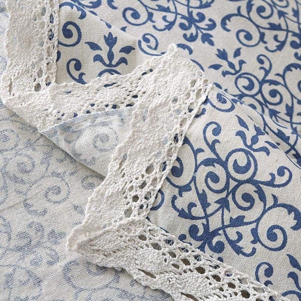 Tablecloth, Linen Cotton Table Cloth, Rectangular Table Cloth for Indoor and Outdoor Table, Porcelain Pattern, Blue and White, 140 x 250 cm