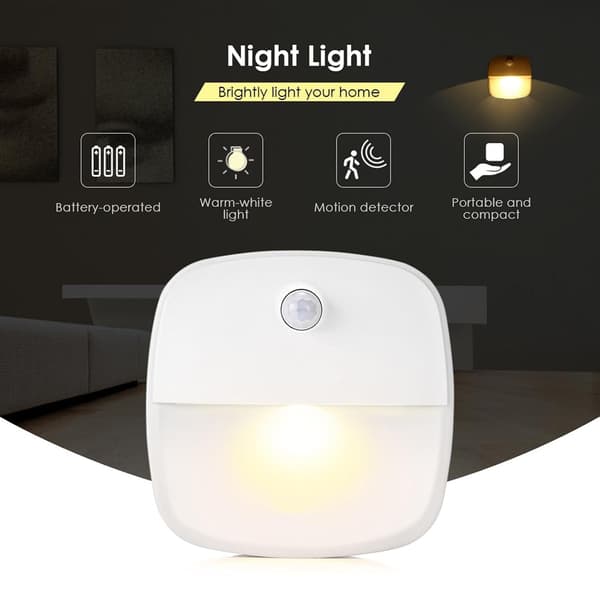 Motion Sensor Night Light - 3 Battery-Powered LED Night Lights for Hallway Bedroom Kitchen Cabinet Automatic Warm White