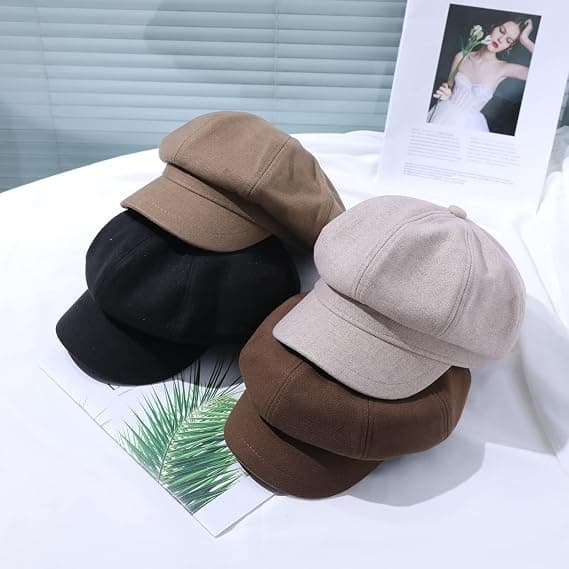 Baker Boy-luer for kvinner med brem, retro baker boy-hatt, justerbar caps for damer