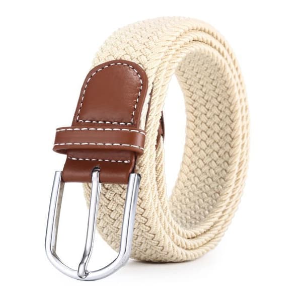 Pakke Dame Bælter Casual Flettede Elastiske Stofbælter, Vævede Stretch Elastiske Bælter, Marineblå, Beige
