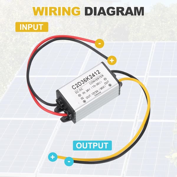 2 stk DC 24V til 12V strømomformer 3A 36W spenningsreduksjon IP67 transformatorforsyningsmoduladapter for bil lastebil solsystem Golden Tone
