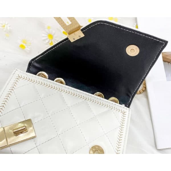 Tab PU Leather Shoulder Bag Chain Square Wallet, White