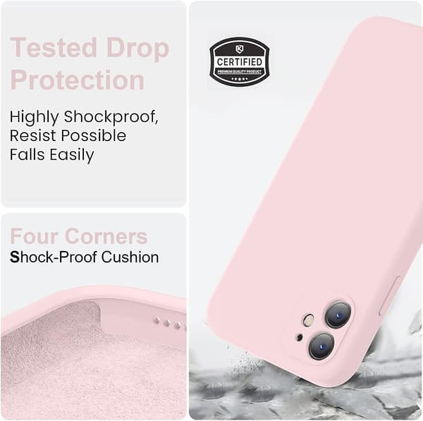 Enhanced Liquid Silicone Case for iPhone 11, Camera Protection - Pink