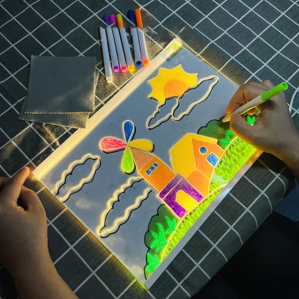 DIY LED-tegnebrett for barn med akrylskriveflate og sterkt LED-lys, egnet for bruk om natten (20 * 20 cm)
