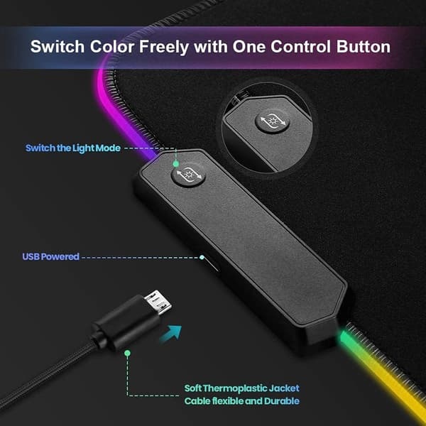 RGB Musematte, Gaming Stor XXL Spillmusematte med 12 Lys, ZQKLA