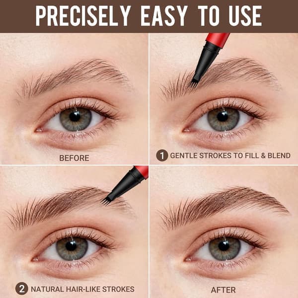 Eyebrow Pen - 2-pack 4-tip Precision Brush for Naturally Fuller Brows - Long-lasting