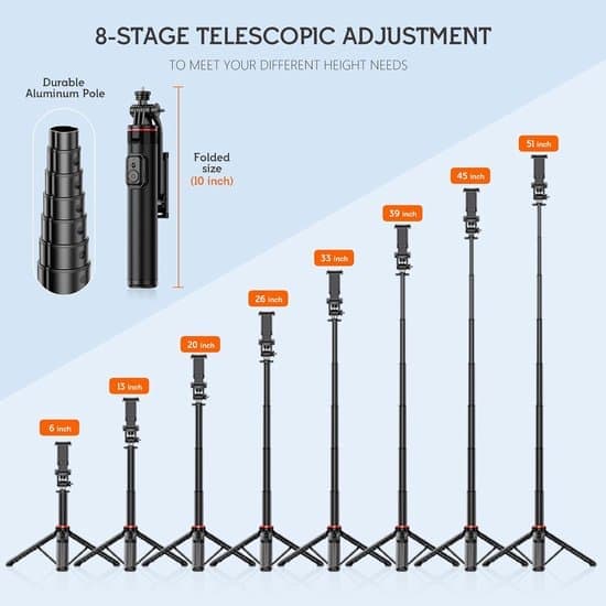 Selfie Stick / Phone Tripod - Wireless Remote Control, Extendable Aluminum - Black - 130 cm - 1 pc [Ho]