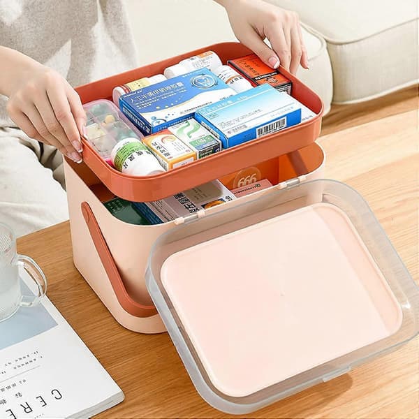 Medicine Storage Box, Foldable 2-Layer First Aid Box, Portable Medicine Container, Large Medicine Box