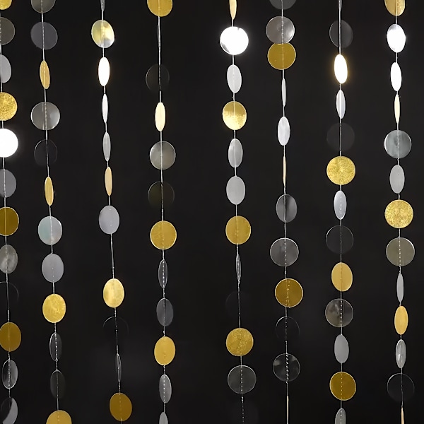 35 st guld silver svart cirkel streamers festdekorationer glitter hängande streamer banderoll bakgrundsdekoration