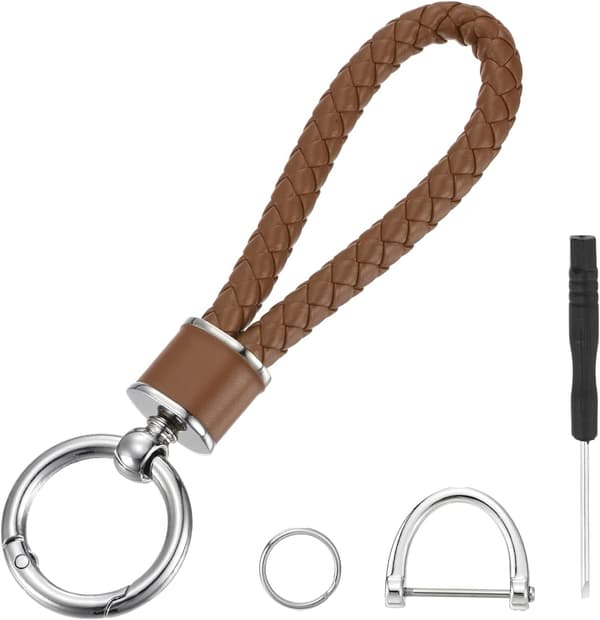 Vävd nyckelring flätad rep läder nyckelring brun White/Gun Black