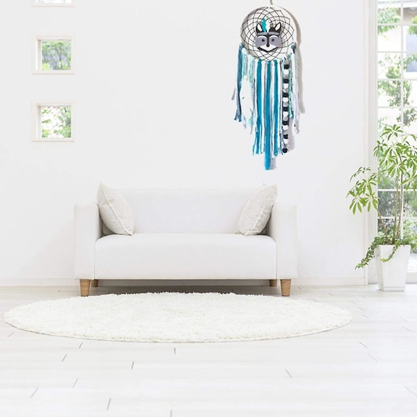 Dream Catcher Children, Raccoon Blue Dreamcatcher Handmade Wall Hanging Decorations For Children's Room Bedroom