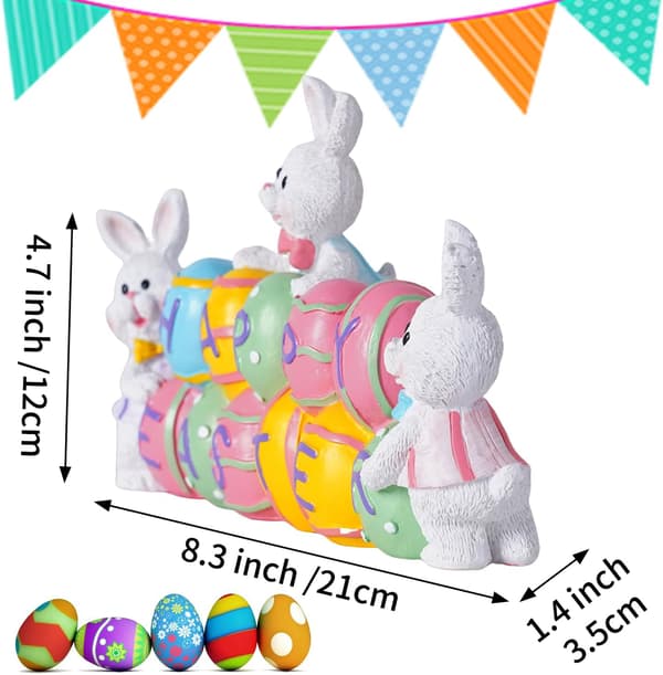Easter Bunnies Holding Eggs, Resin Easter Bunny Figurines, Desktop Decorations, Suitable for Spring Decoration Easter Home Office