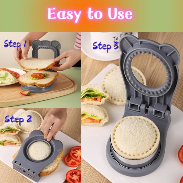 Sandwichskærer og -forsegler, Decruster Sandwich Maker til børns frokost Uncrustable Sandwich Maker, Let til madkasse og Bento Box Grå