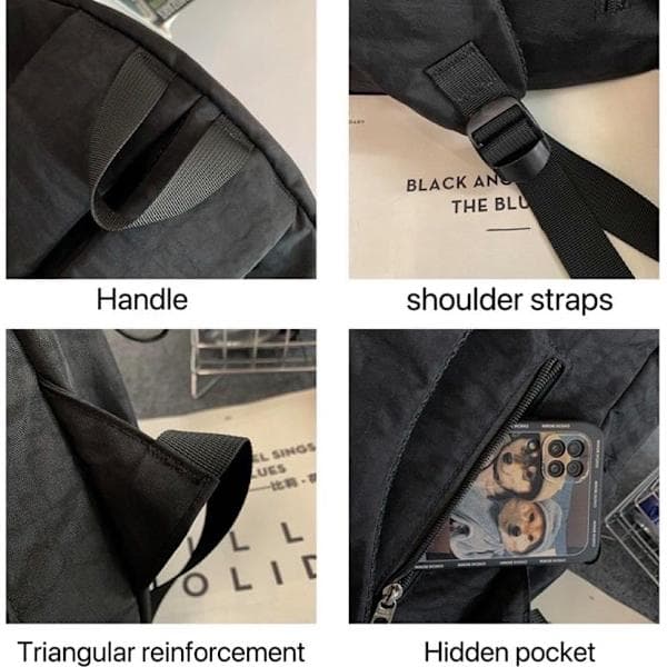 Kawaii Backpack with Cute Accessories - Waterproof Nylon, Multiple Compartments and Outer Pockets (Black)