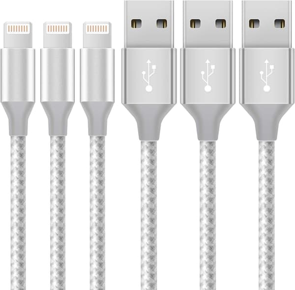 iPhone Ladekabel 3-pakning 3FT/1M Nylonflettet Hurtiglading & Synkronisering iPhone Kabel Hvit