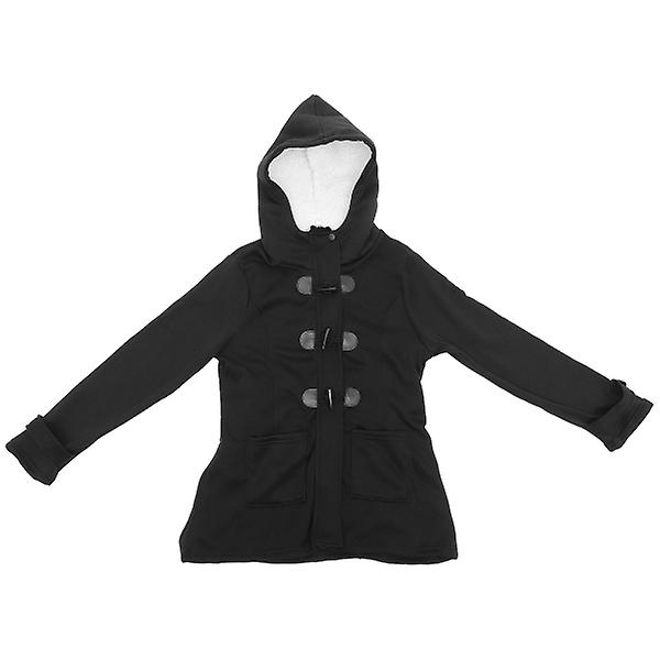 Dame Casual Dobbeltbrystet Blanding Klassisk Peacoat Vinter Varmt Hættejakke Størrelse L (sort)SortL Black L