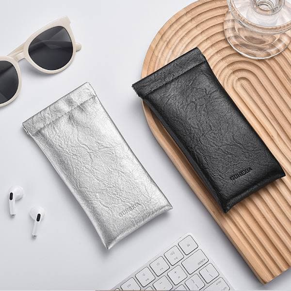 PU Leather Glasses Case - 3-Piece Soft Portable Protective Case with Automatic Closure