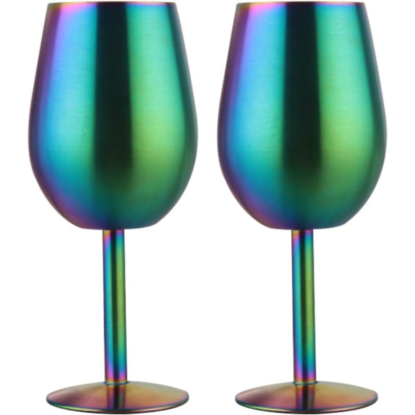 Set med 2 Rainbow Multicolor vinglas i rostfritt stål för vattenisolerade okrossbara iriserande tumlare