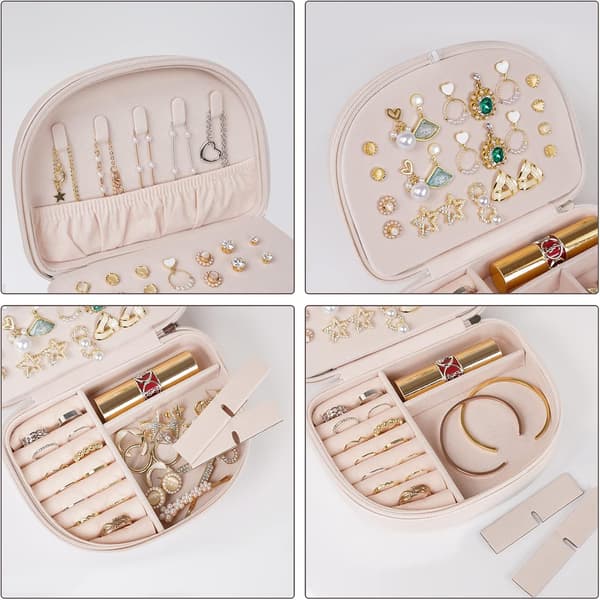 Portable Double Layer Small Jewelry Box - Pink, Lightweight PU Leather